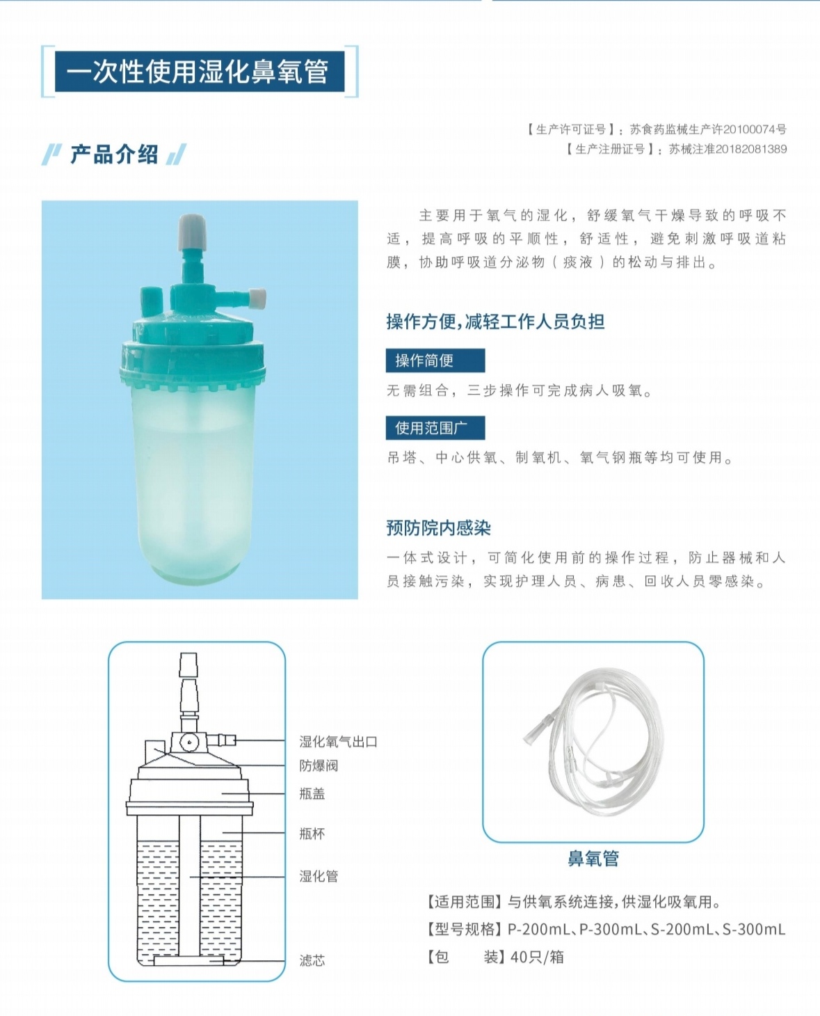 一次性使用濕化鼻氧管（一體式吸氧管+氧氣濕化瓶+濕化液）